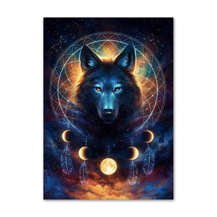 Canvas Loup lunaire en couleur - Loups-Anges