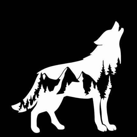 Sticker silhouette loup paysage de montagne
