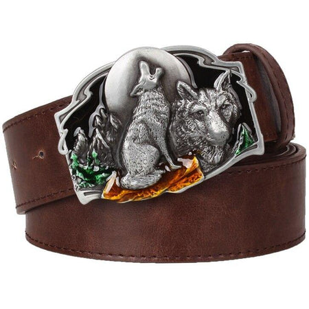 Ceinture cuir 2 Loups - Loups-Anges